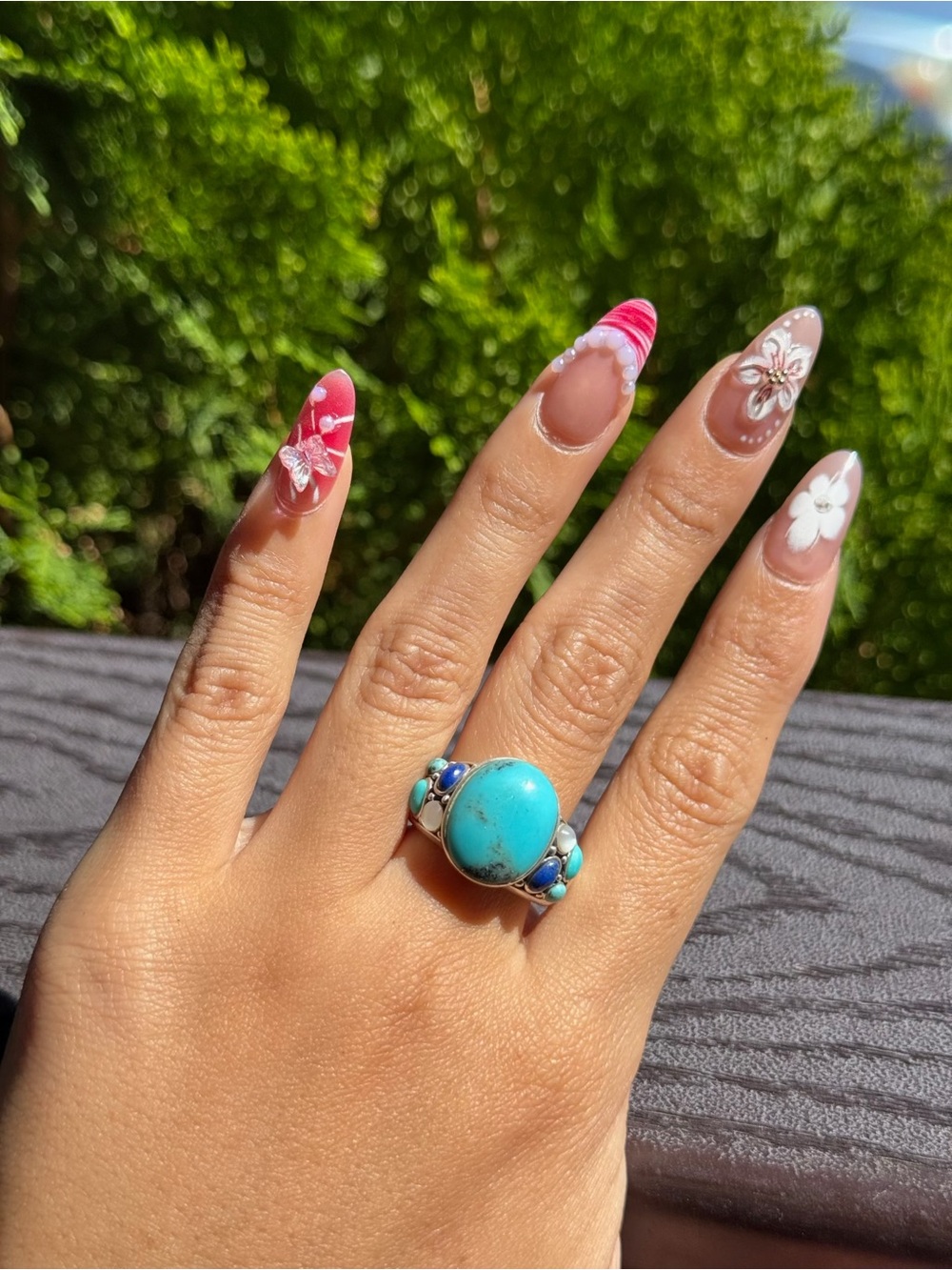 Vintage Sterling Silver 925 Turquoise stones, Blue Gemstone ring size 9